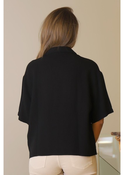 Kısa Kollu Salaş Siyah Kadın Gömlek 0605-2Y5 fırsatları