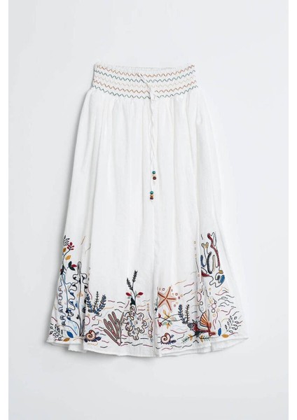 Nakış Işlemeli Beli Lastikli Ekru Kadın Etek M37055-2Y5 fırsatları