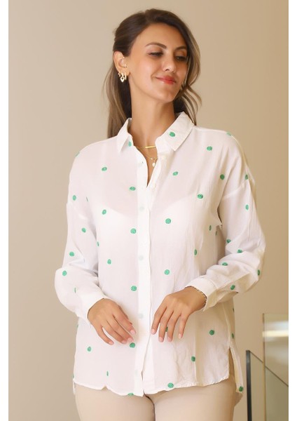 Yeşil Puantiyeli Uzun Kollu Kadın Gömlek 4013-2Y5 fiyatları