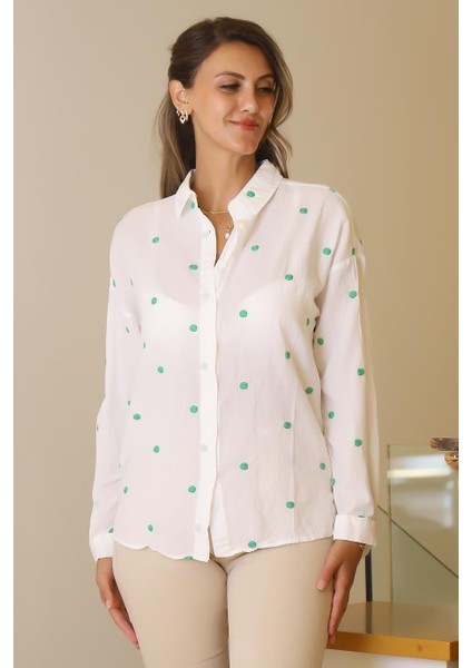 Yeşil Puantiyeli Uzun Kollu Kadın Gömlek 4013-2Y5 modelleri