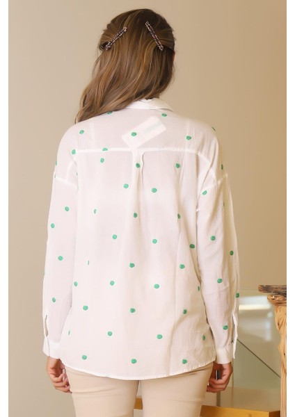 Yeşil Puantiyeli Uzun Kollu Kadın Gömlek 4013-2Y5 fırsatları