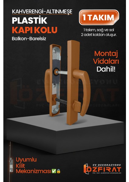 Pvc Pimapen Plastik Balkon Kapı Kolu – Barelsiz – Altınmeşe/kahverengi – (1 Takım)