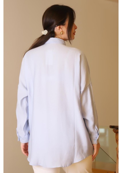 Mavi Pul ve Boncuk Işlemeli Uzun Kollu Kadın Gömlek 4488-2Y5 indirimleri