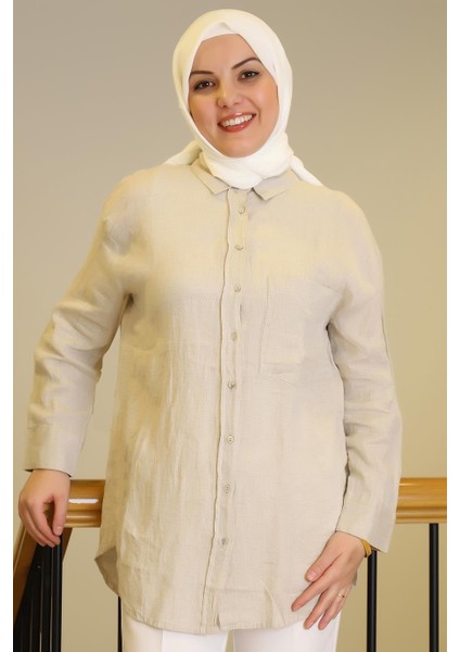 Cepli Uzun Kollu Naturel Kadın Gömlek 33918-2Y4 fiyatları