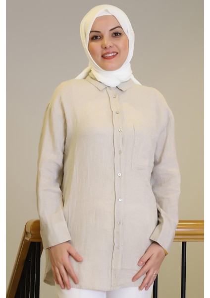 Cepli Uzun Kollu Naturel Kadın Gömlek 33918-2Y4 modelleri