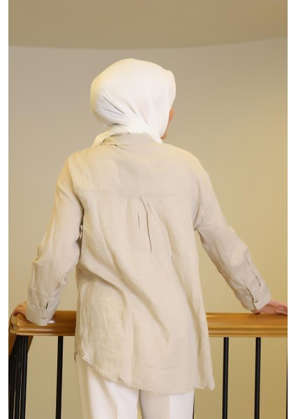 Cepli Uzun Kollu Naturel Kadın Gömlek 33918-2Y4 fırsatları