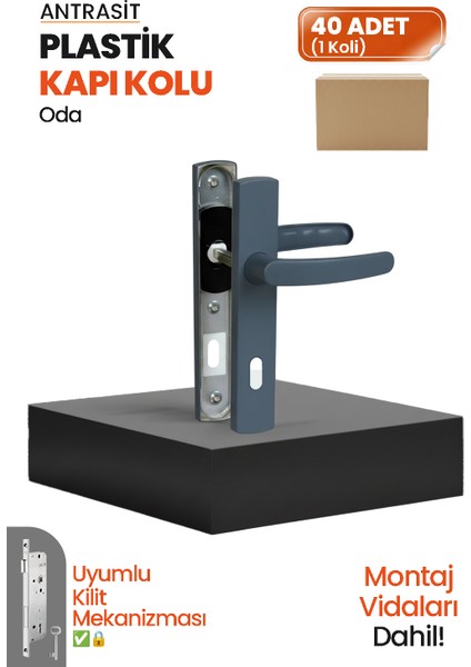 Pvc Pimapen Plastik Oda Kapı Kolu – Antrasit – (40 Takım / 1 Koli)