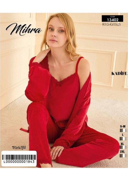 13402 Kadın Kadife 3'lü Pijama Takımı
