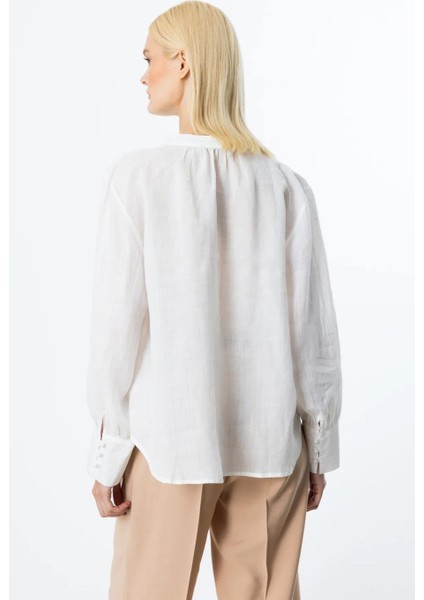 Önü Düğmeli Işlemeli Keten Ekru Kadın Bluz 3926-2Y5 fırsatları