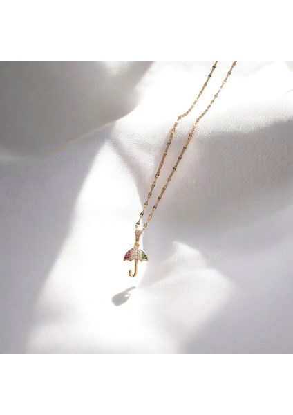 Şemsiye Figürlü Gold Renkli Çelik Tasarım Kolye fiyatları