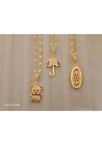 Şemsiye Figürlü Gold Renkli Çelik Tasarım Kolye modelleri