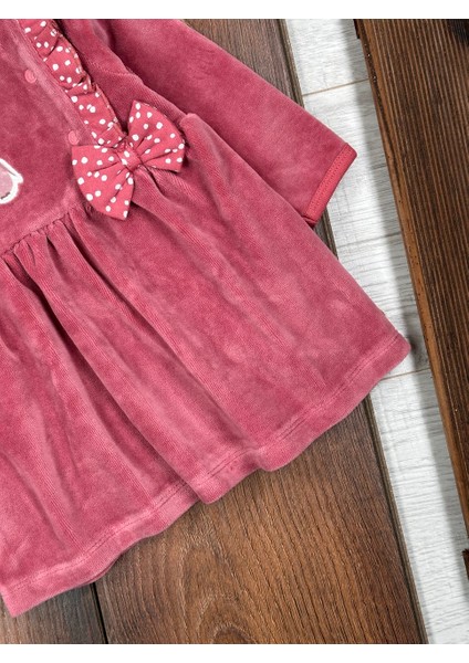 Organik Sertifikalı Bandanalı Fiyonk Detaylı Panda Nakışlı Kadife 2li Kız Bebek Elbise fırsatları