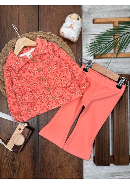 Pamuklu Selanik Örgüsü Gömlek Detaylı Kışlık Ispanyol Paça 2li Kız Bebek Takım