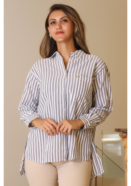 Arkası Uzun Çizgili Laci Kadın Gömlek 4245-2Y5 modelleri