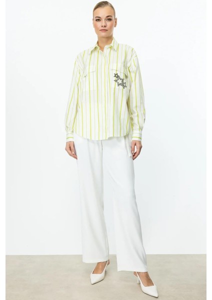 Yıldız Detaylı Çizgili Fıstık Kadın Gömlek 56300-2Y5 fiyatları