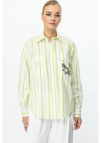 Yıldız Detaylı Çizgili Fıstık Kadın Gömlek 56300-2Y5 modelleri