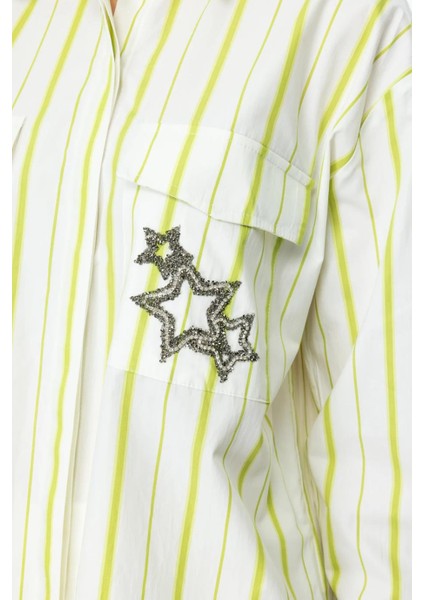 Yıldız Detaylı Çizgili Fıstık Kadın Gömlek 56300-2Y5 fırsatları