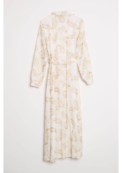 Gömlek Yaka Kemerlı Uzun Ekru Kadın Elbise M38363-2Y5 modelleri