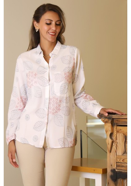 Yaprak Desenli Kırmızı Laci Kadın Gömlek 4388-2Y5 fiyatları
