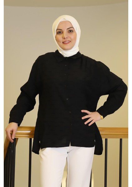 Arkası Uzun Siyah Kadın Gömlek 29586-2Y5