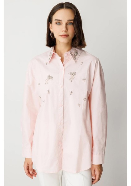 Taş Detaylı Pembe Kadın Gömlek 50366-2Y5 modelleri