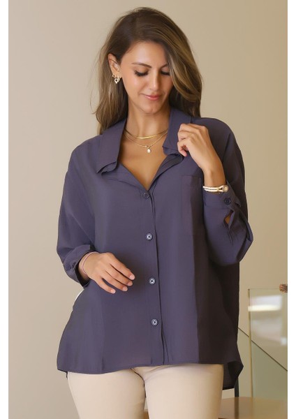 Uzun Kollu Cepli Antrasit Kadın Gömlek 0571-2Y5 fiyatları