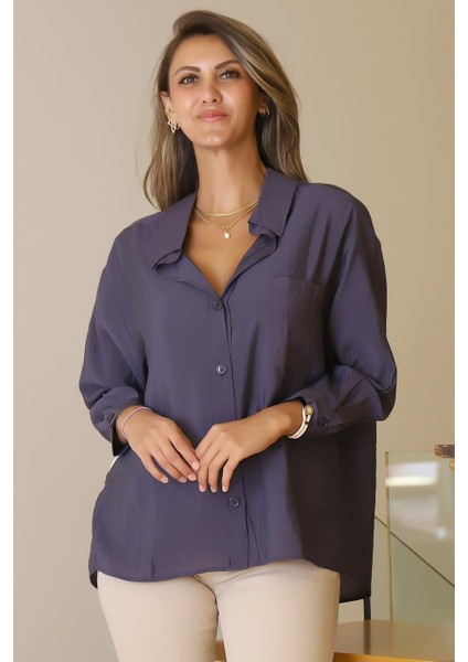 Uzun Kollu Cepli Antrasit Kadın Gömlek 0571-2Y5 modelleri