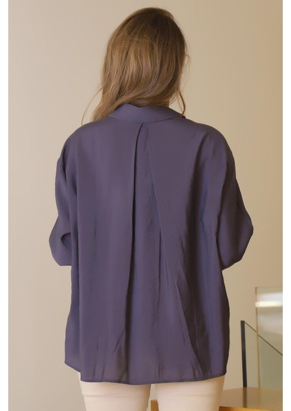 Uzun Kollu Cepli Antrasit Kadın Gömlek 0571-2Y5 fırsatları