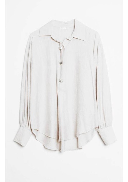 Uzun Kollu Inci Düğmeli Ekru Kadın Gömlek M38129-2Y5