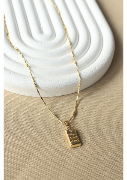 Külçe Model Zirkon Taşlı Gold Kolye