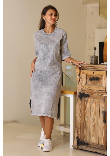 Yanları Yırtmaçlı Antrasit Kadın Elbise 7249-2Y5 fiyatları