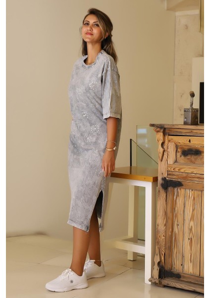 Yanları Yırtmaçlı Antrasit Kadın Elbise 7249-2Y5 modelleri