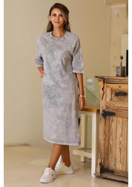 Yanları Yırtmaçlı Antrasit Kadın Elbise 7249-2Y5 fırsatları