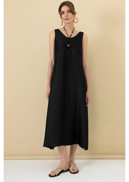 Boncuk Süslü Volanlı Maxi Siyah Kadın Elbise S 5220-2Y5 fiyatları