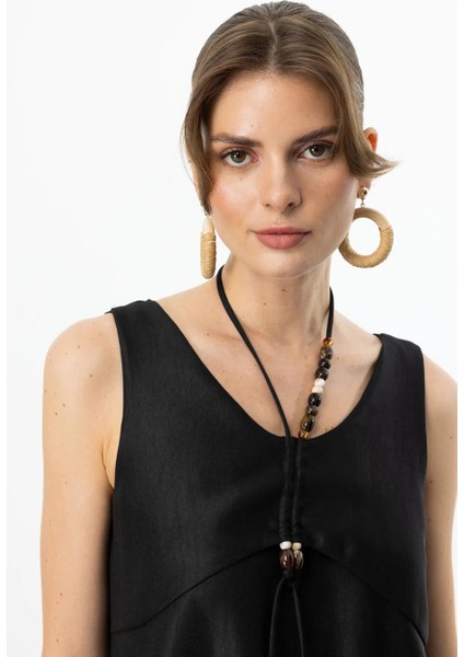 Boncuk Süslü Volanlı Maxi Siyah Kadın Elbise S 5220-2Y5 fırsatları