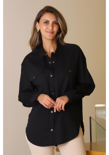 Uzun Kollu Siyah Kadın Gömlek Oya-2y5 fiyatları