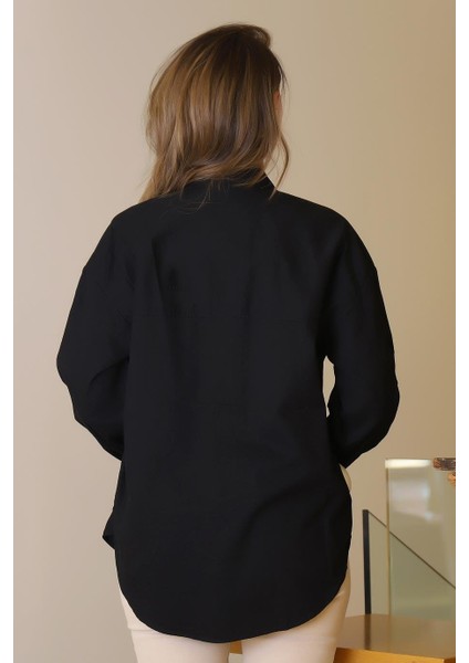 Uzun Kollu Siyah Kadın Gömlek Oya-2y5 fırsatları