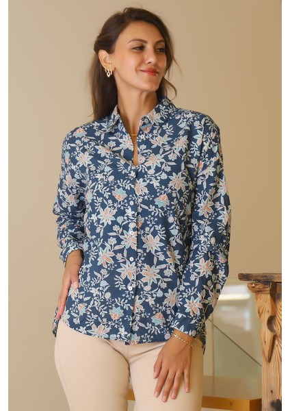 Çiçek Desenli Uzun Kollu Laci Kadın Gömlek 4119-2Y5 modelleri