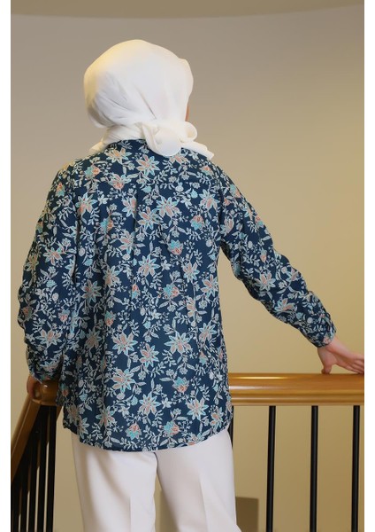Çiçek Desenli Uzun Kollu Laci Kadın Gömlek 4119-2Y5