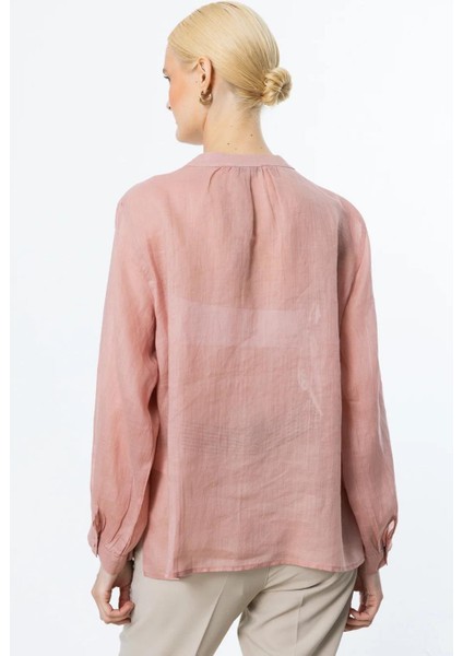 Önü Nakışlı Pembe Keten Kadın Bluz 3928-2Y5 fırsatları