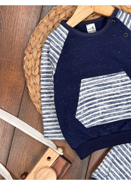 Kışlık Kadife Yumuşak Doku Kanguru Ceplii 2li Erkek Bebek Takım modelleri