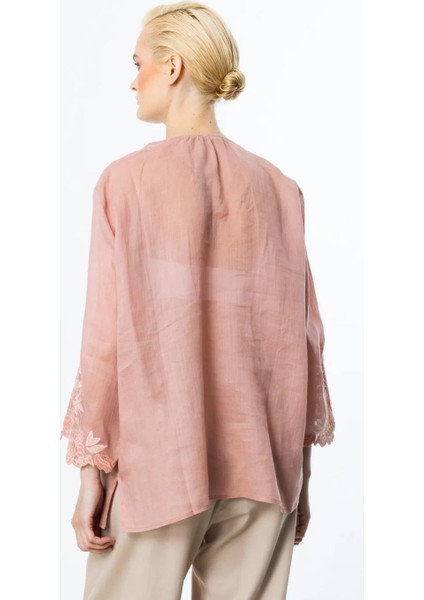 Nakış Detaylı Keten Pembe Kadın Bluz 3936-2Y5 fırsatları