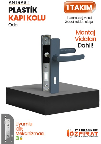Pvc Pimapen Plastik Oda Kapı Kolu – Antrasit – (1 Takım)