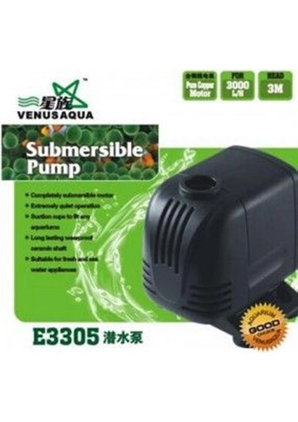 E3305 Kafa Motoru 3000 Lt/saat | 60W, Seramik Mili | Akvaryum, Sump ve Havuzlar Için Dalgıç Sirkülasyon Pompası