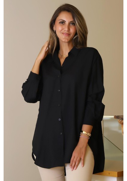 Arkası Uzun Siyah Kadın Gömlek 8124-2Y5 modelleri