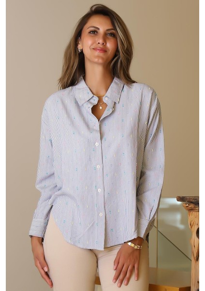 Uzun Kollu Düğmeli Laci Ekru Kadın Gömlek 29754-2Y5