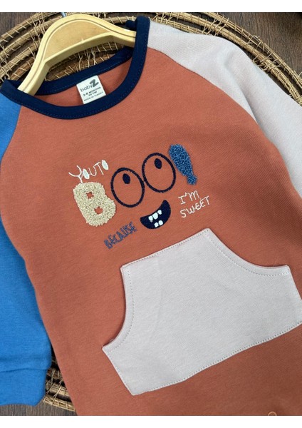 Pamuklu Peluş Nakışlı Kanguru Cepli Omuzdan Alttan Çıtçıtlı Erkek Bebek Tulum modelleri