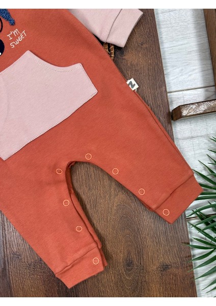 Pamuklu Peluş Nakışlı Kanguru Cepli Omuzdan Alttan Çıtçıtlı Erkek Bebek Tulum fırsatları