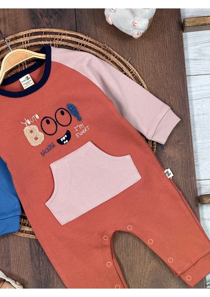 Pamuklu Peluş Nakışlı Kanguru Cepli Omuzdan Alttan Çıtçıtlı Erkek Bebek Tulum indirimleri