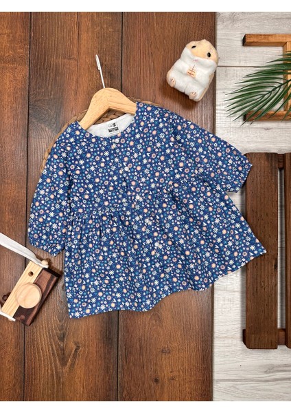 Pamuklu Çiçek Desenli Kız Bebek Elbise